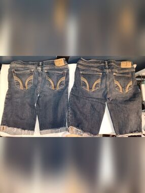 2 Pairs Hollister Women's Dark Blue Denim Jeans - Distressed Hem